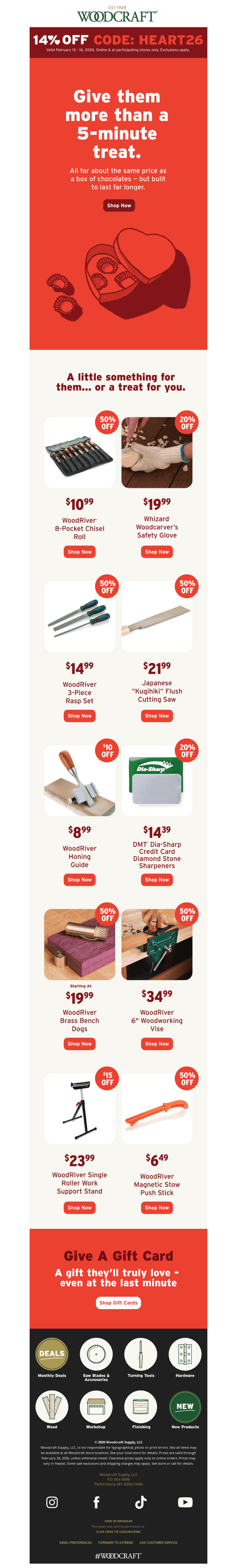Woodcraft email from Fri, Feb 13, 2026