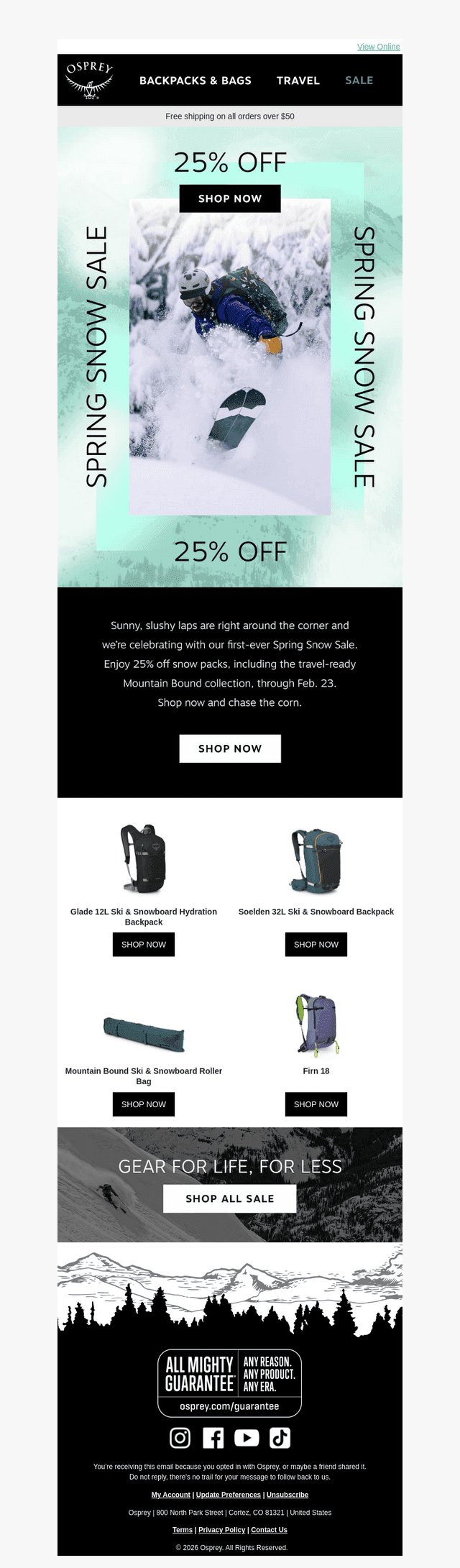 Drop into 25% off snow packs