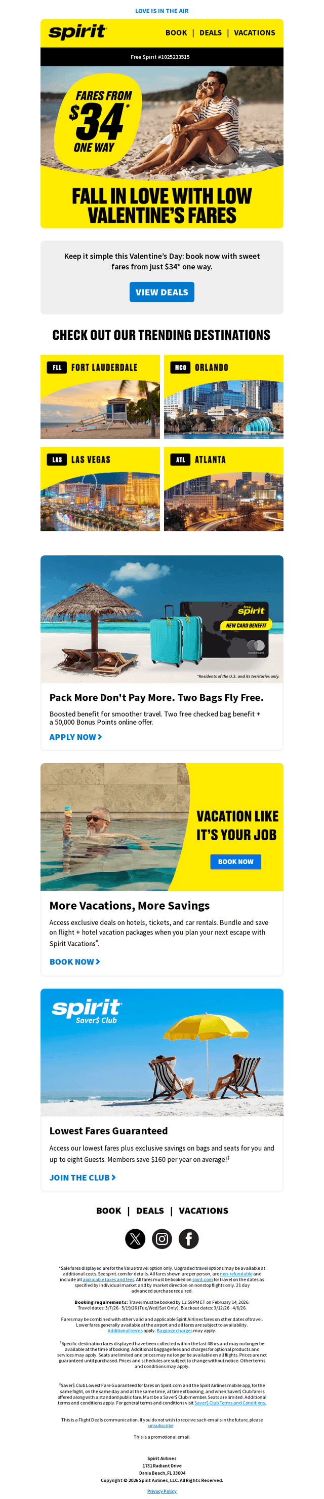 Spirit Airlines email from Fri, Feb 13, 2026