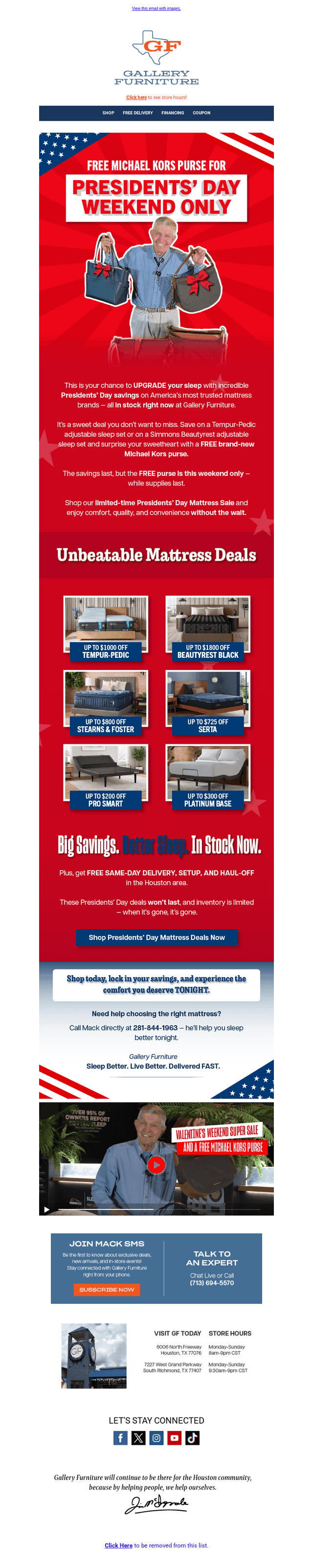 Gallery Furniture email from Fri, Feb 13, 2026