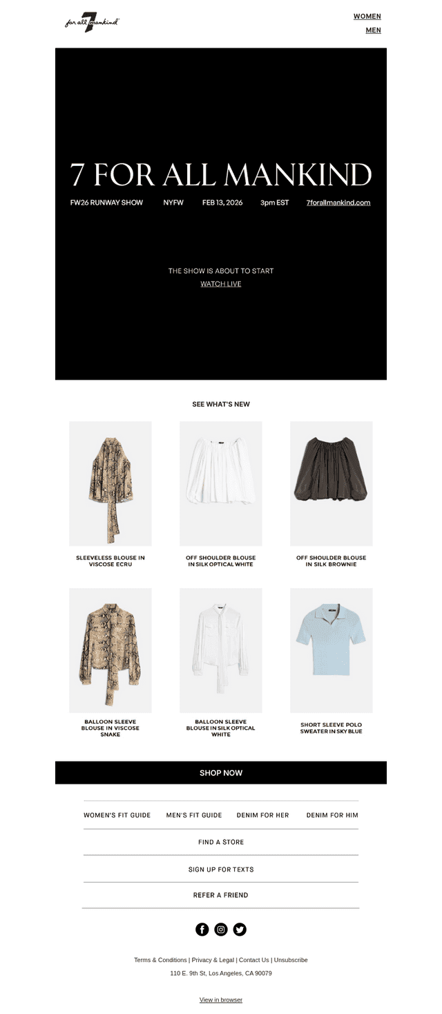 FW26 Live Stream Starts Now