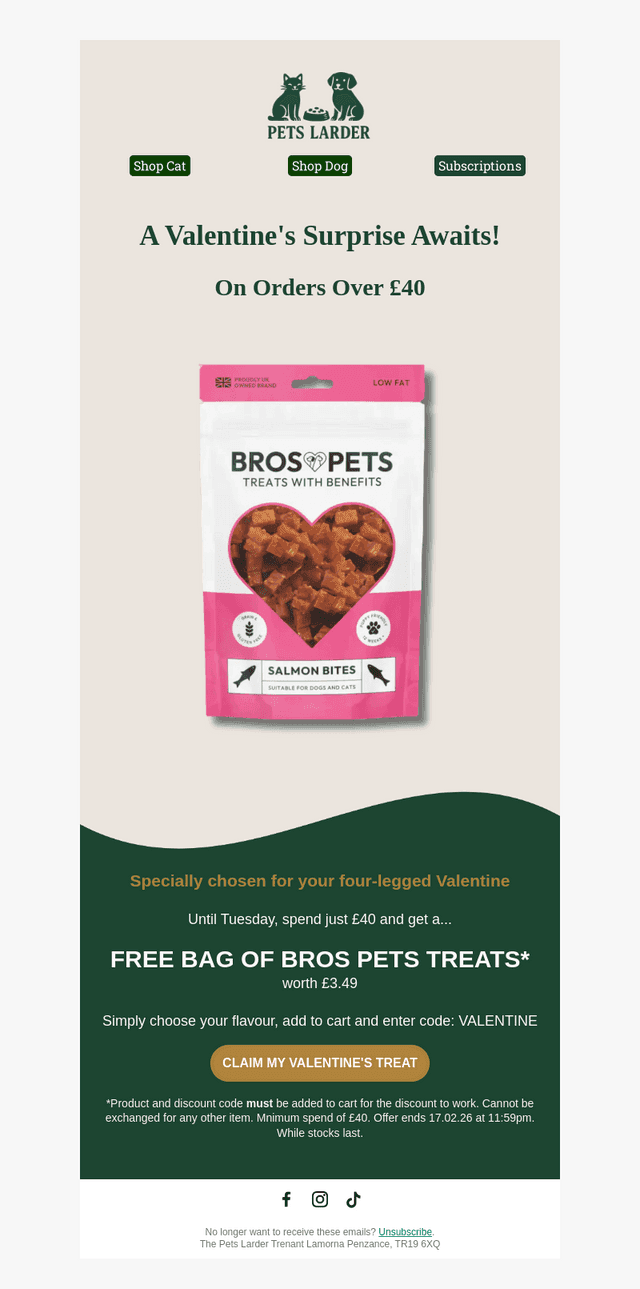 The Pets Larder email from Sat, Feb 14, 2026