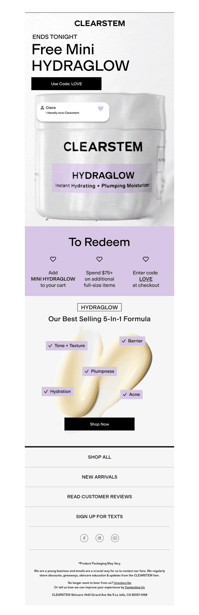 CLEARSTEM Skincare email from Sat, Feb 14, 2026