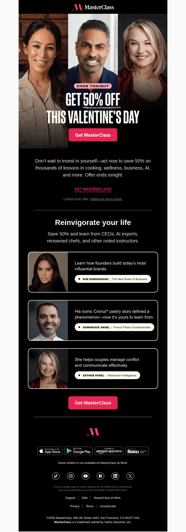 MasterClass email from Sat, Feb 14, 2026