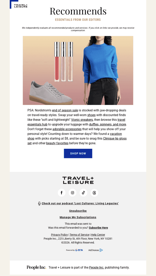 Travel + Leisure email from Sat, Feb 14, 2026