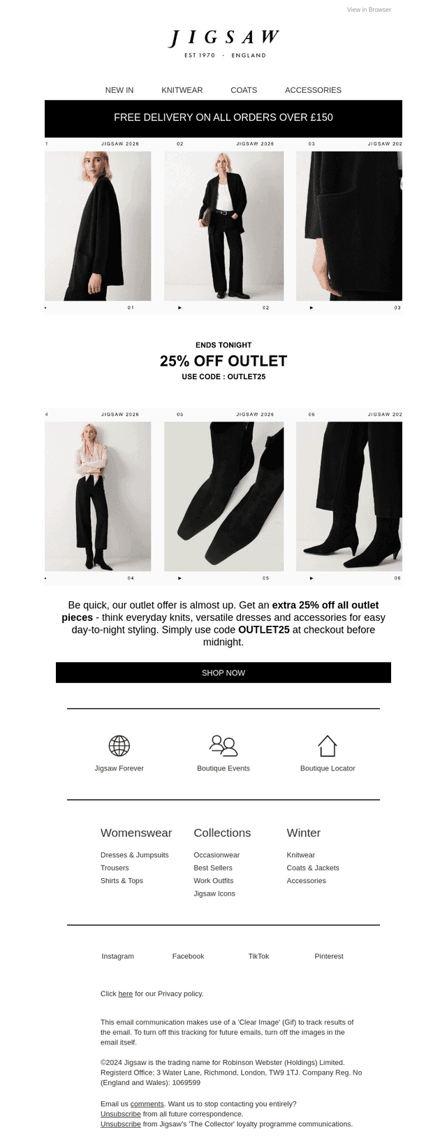 Ends tonight: extra 25% off outlet