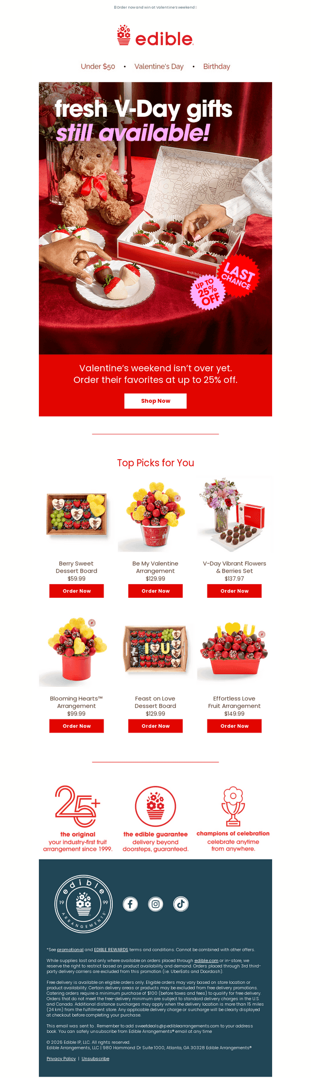Edible Arrangements email from Sun, Feb 15, 2026