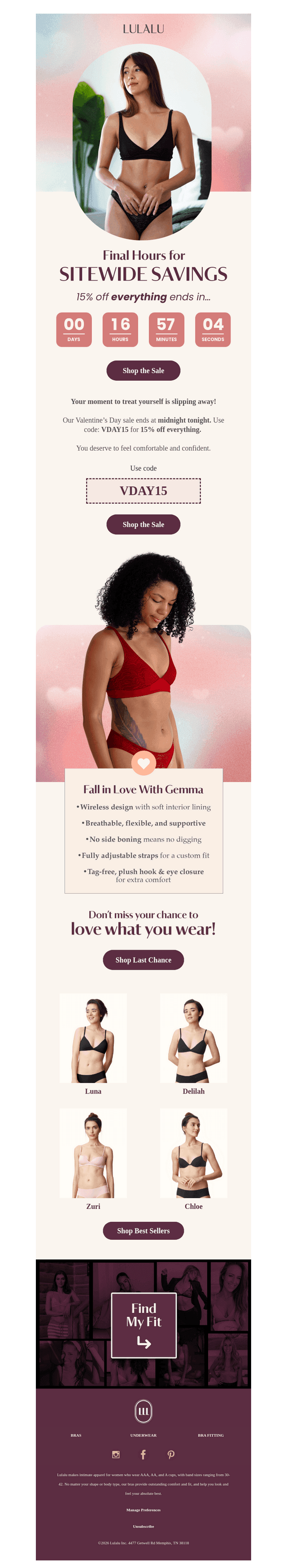Lula Lu Petite Lingerie email from Sun, Feb 15, 2026