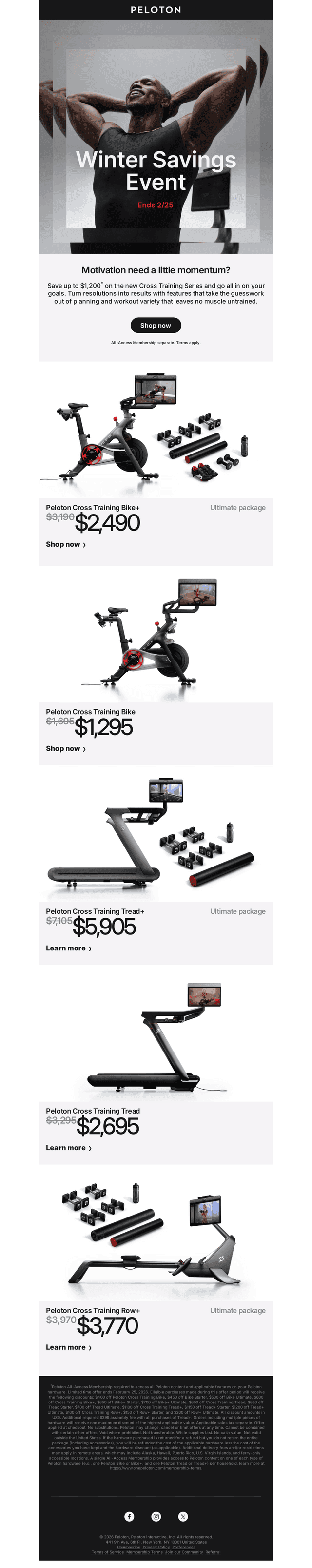 Peloton email from Sun, Feb 15, 2026