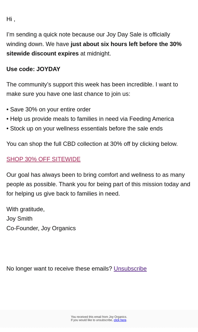 Joy Organics email from Sun, Feb 15, 2026
