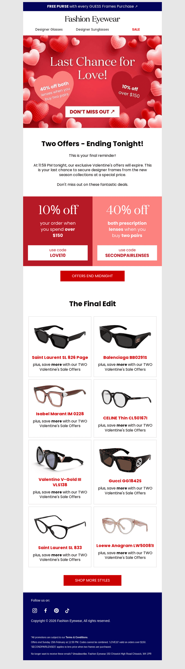 Fashion Eyewear email from Sun, Feb 15, 2026
