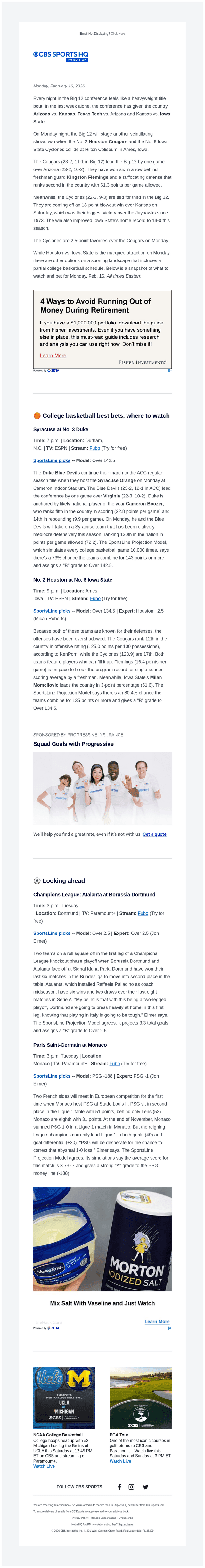 CBS email from Mon, Feb 16, 2026
