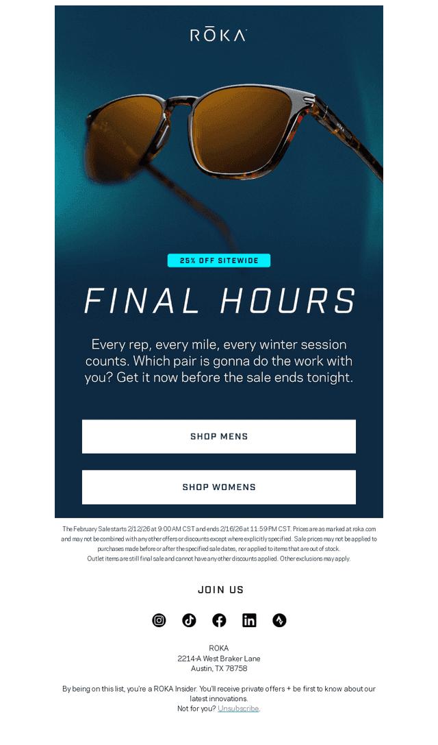 Roka Sports email from Tue, Feb 17, 2026