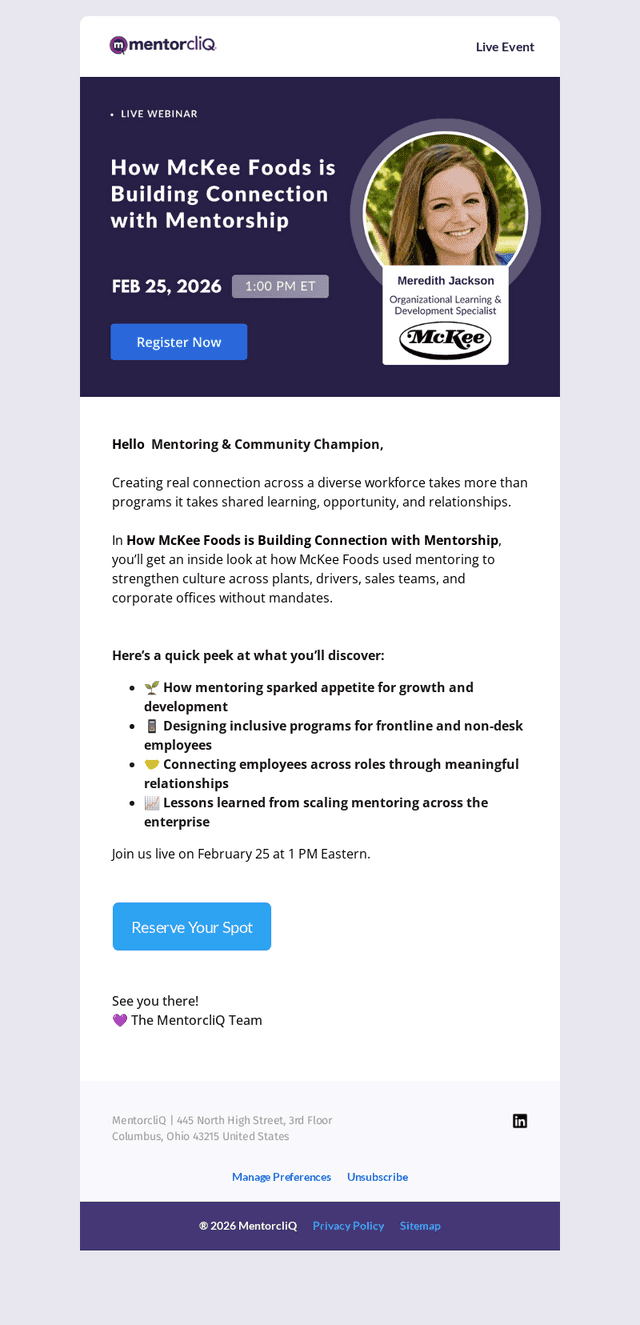 MentorcliQ email from Wed, Feb 18, 2026