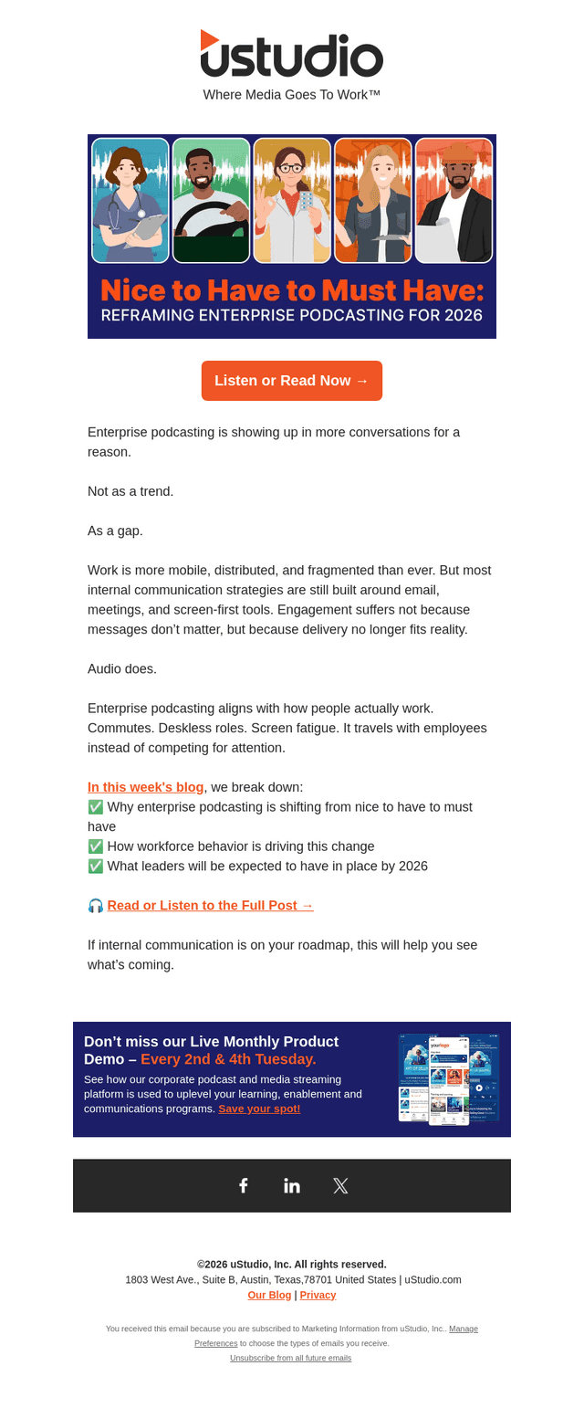 uStudio email from Wed, Feb 18, 2026