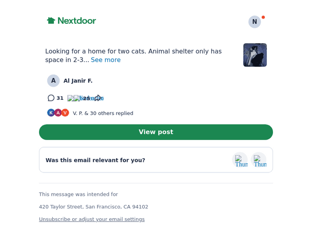Looking for a home for two cats.