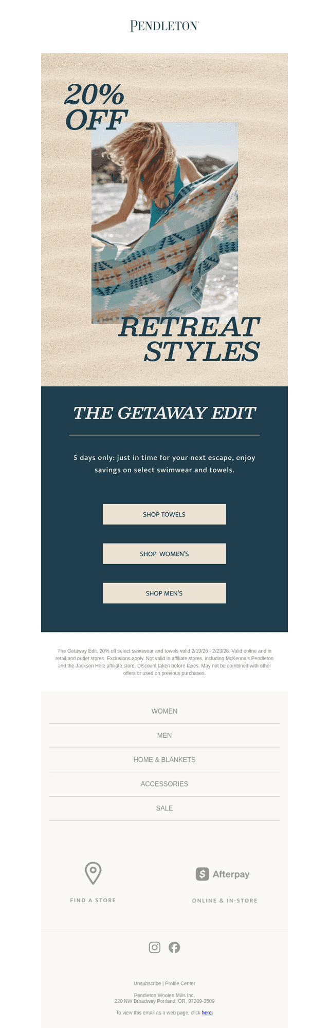 20% off select swimwear & towels