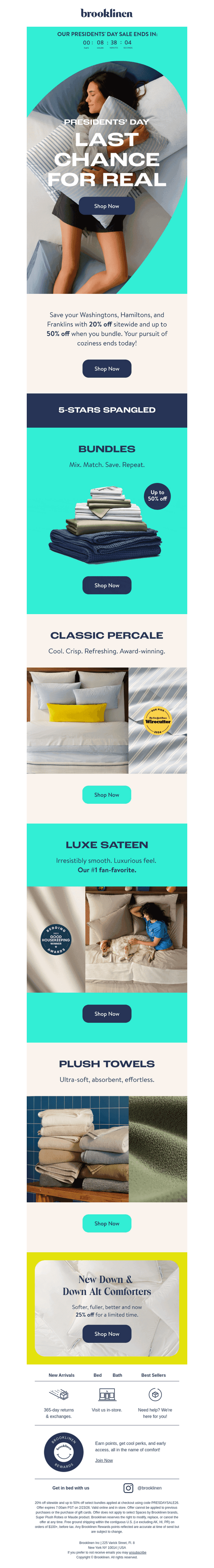Brooklinen email from Sun, Feb 22, 2026