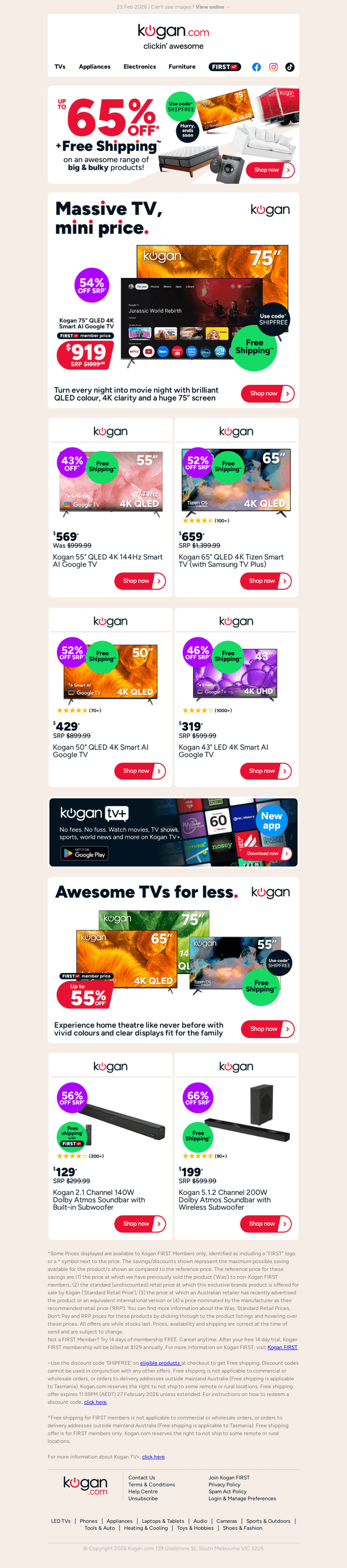 Kogan.com email from Mon, Feb 23, 2026