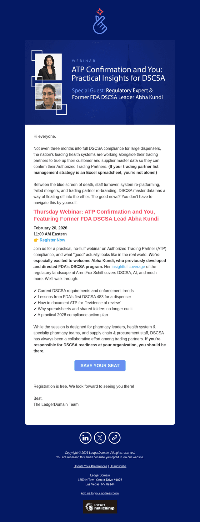LedgerDomain email from Mon, Feb 23, 2026