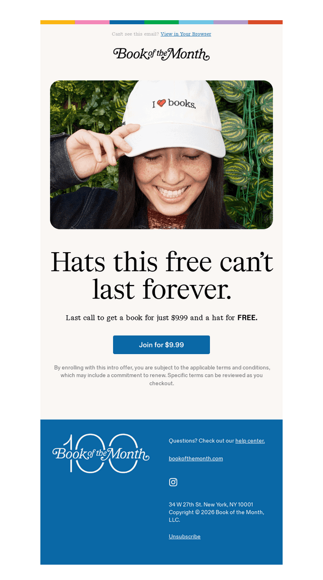 LAST CALL for free hats.