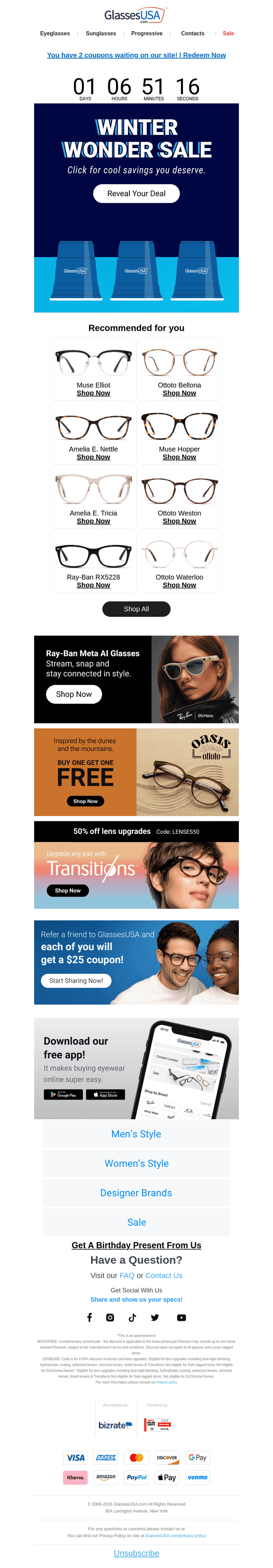 Glasses USA email from Wed, Feb 25, 2026