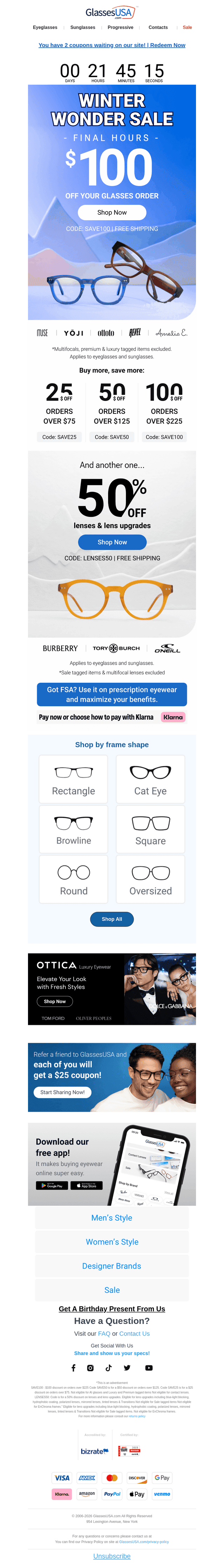 Glasses USA email from Wed, Feb 25, 2026