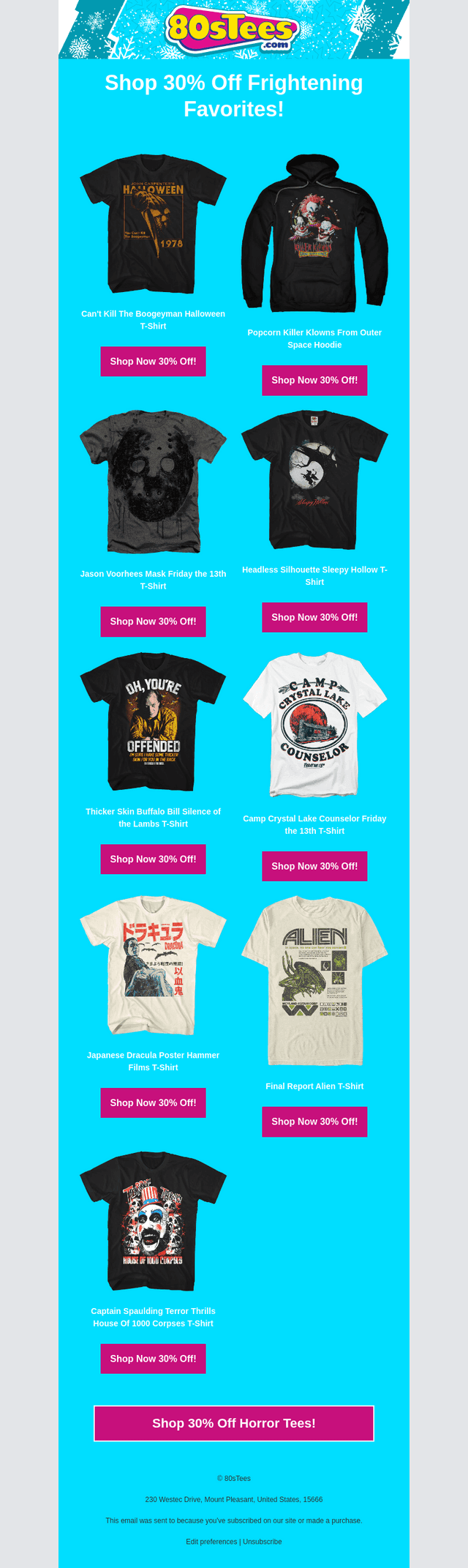 Slash 30% on Horror Shirts!