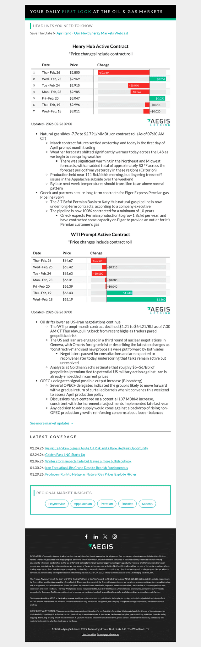 AEGIS Hedging email from Thu, Feb 26, 2026