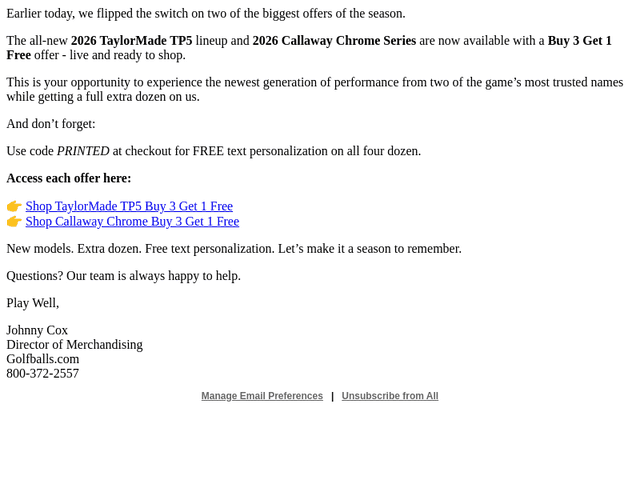 Golfballs email from Thu, Feb 26, 2026