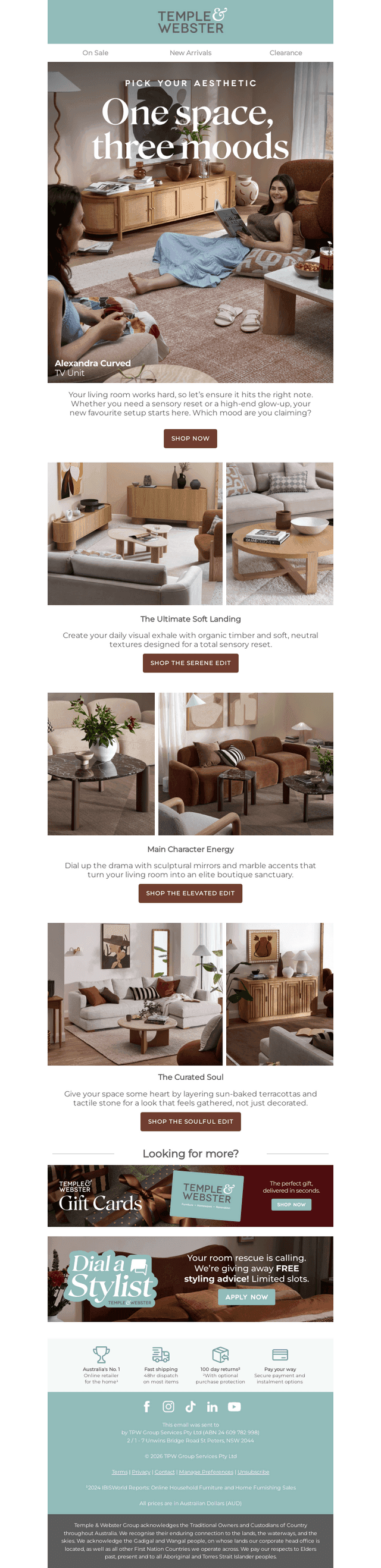One space, three ways to style it