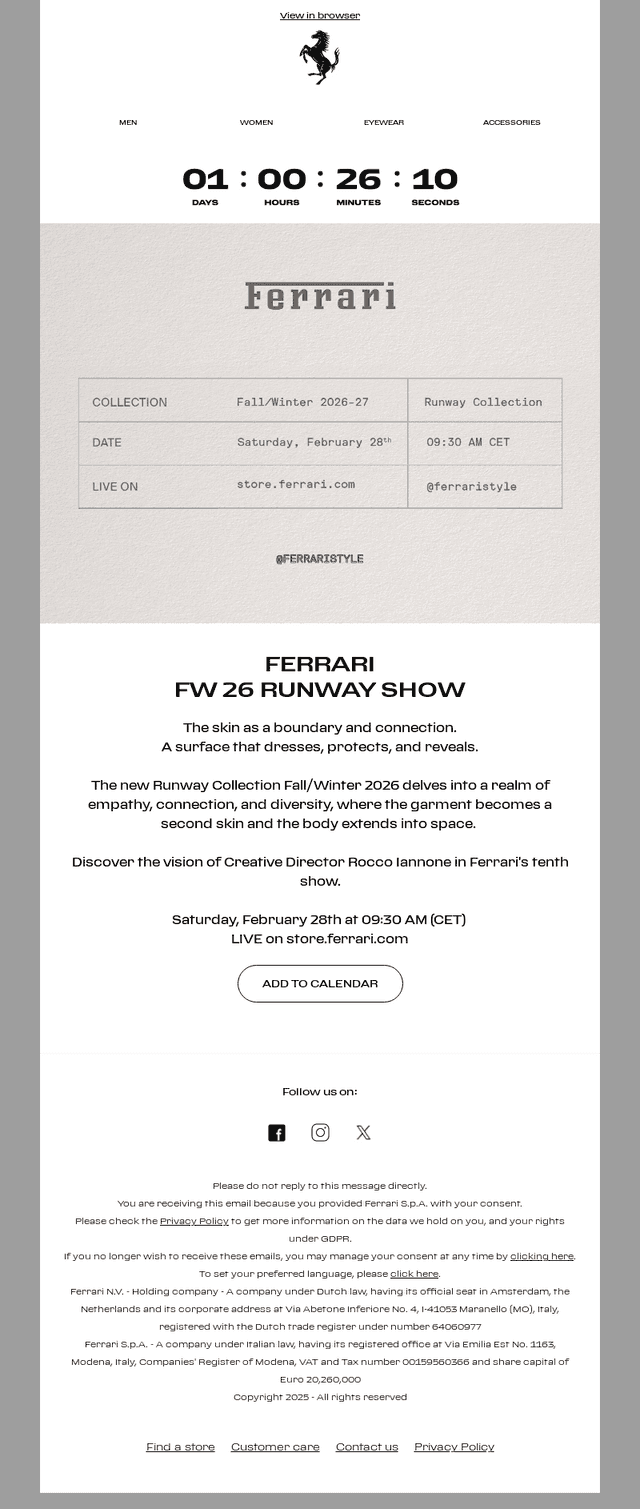 Ferrari email from Fri, Feb 27, 2026