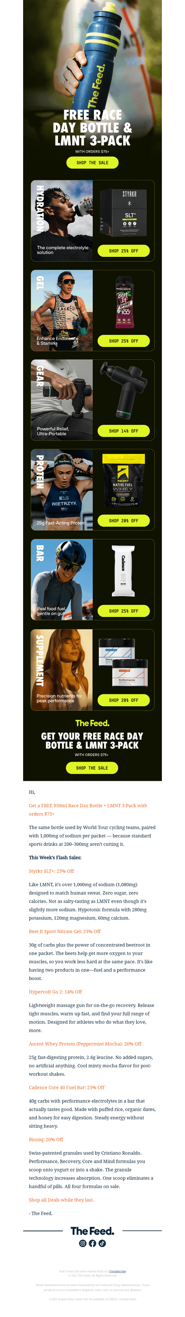 FREE 950ml Bottle + LMNT 3-Pack with $75+ Orders