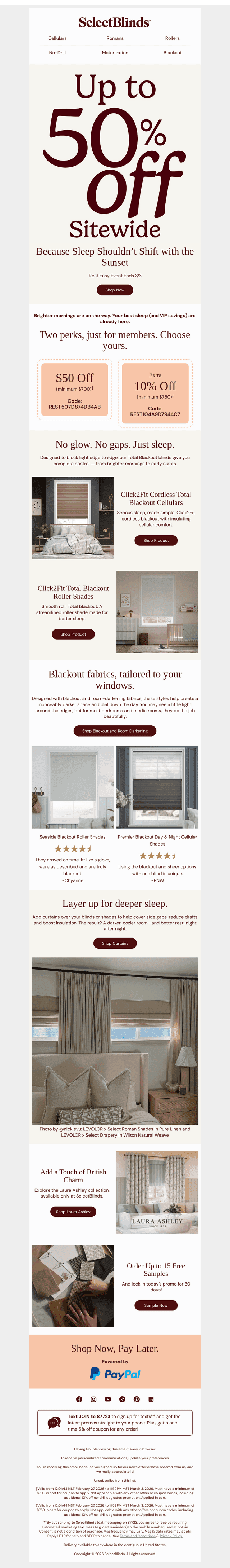 Better Sleep Starts Here – Extra 10% Off or Extra $50 Off