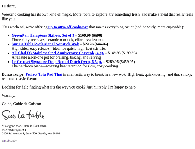 Sur La Table email from Sat, Feb 28, 2026