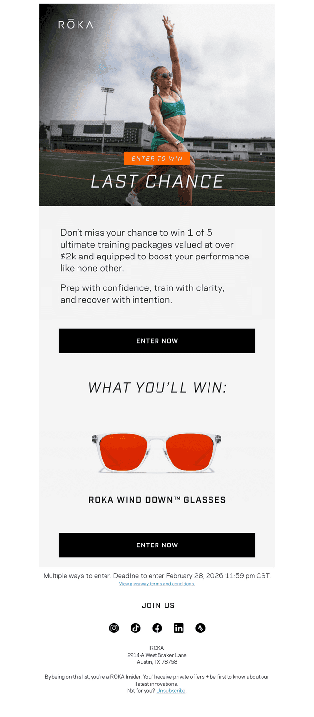 Roka Sports email from Sat, Feb 28, 2026