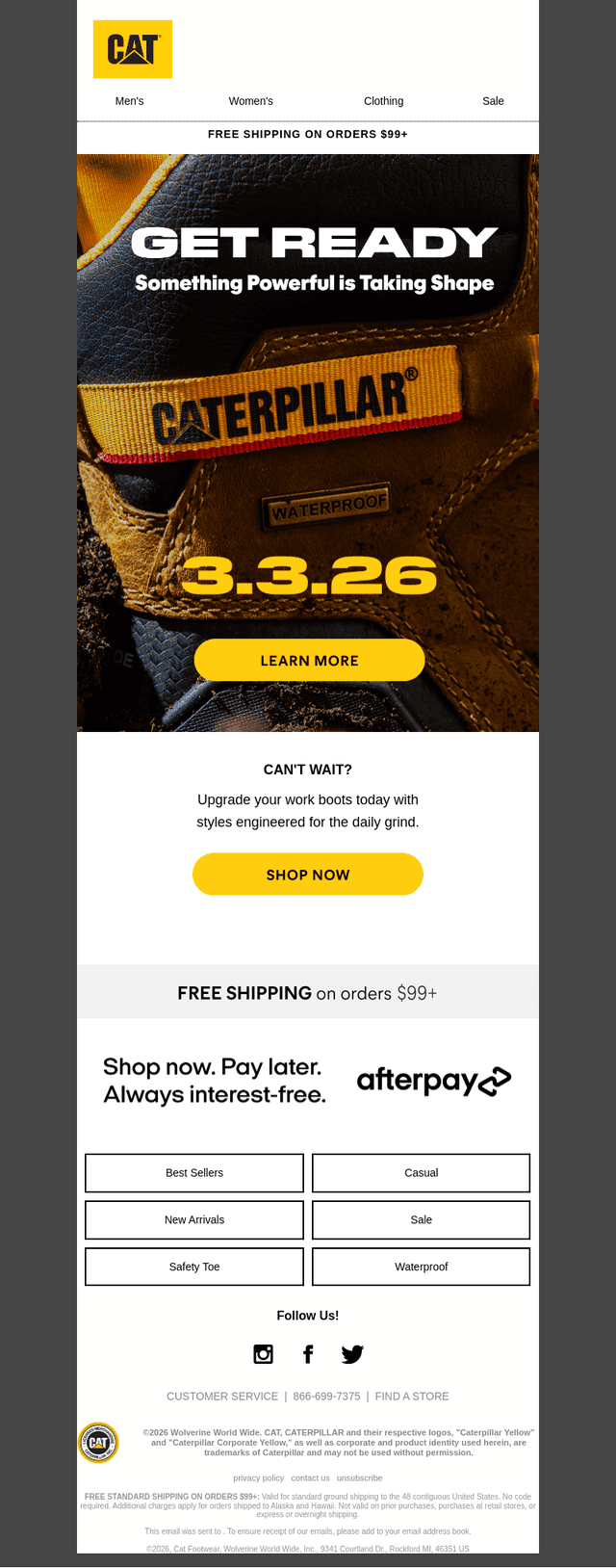 Cat Footwear email from Sat, Feb 28, 2026