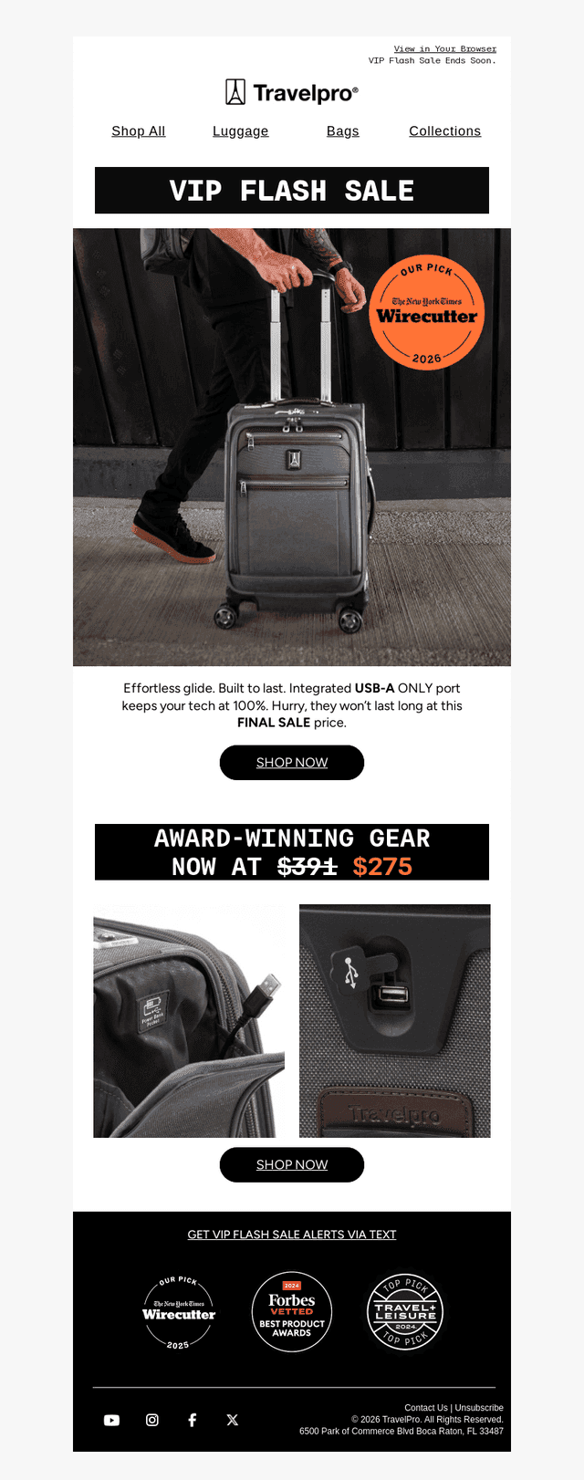 Travelpro Products email from Sun, Mar 1, 2026