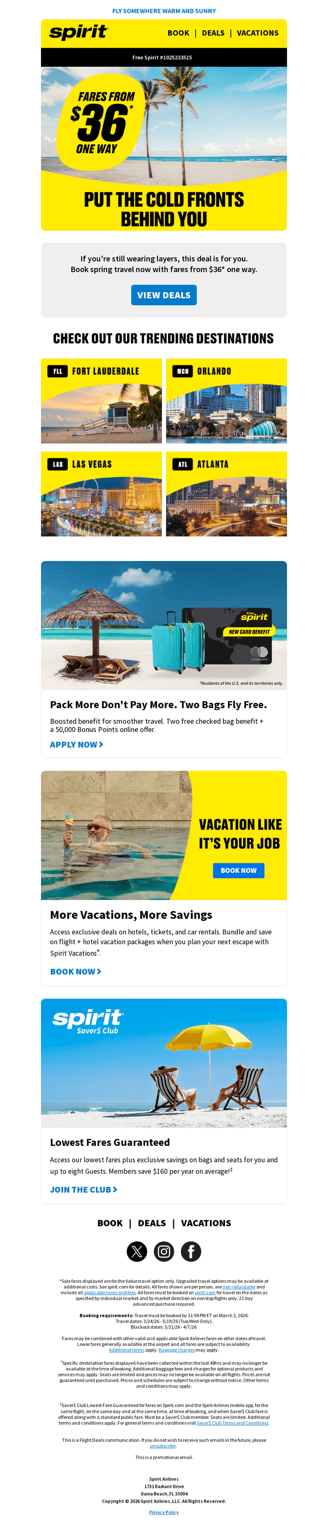 Spirit Airlines email from Sun, Mar 1, 2026