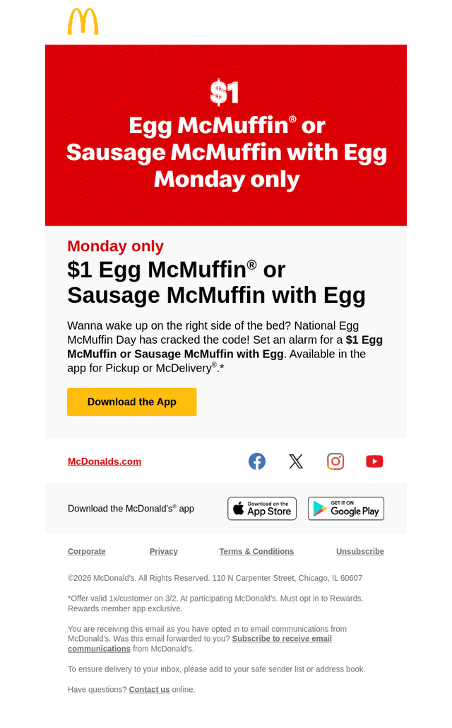 set a $1 Egg McMuffin® alarm