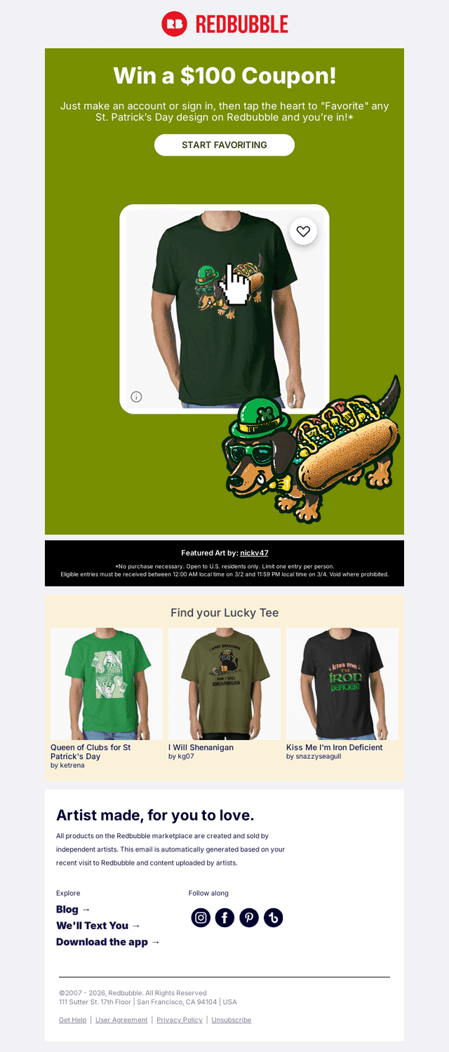 Redbubble email from Mon, Mar 2, 2026