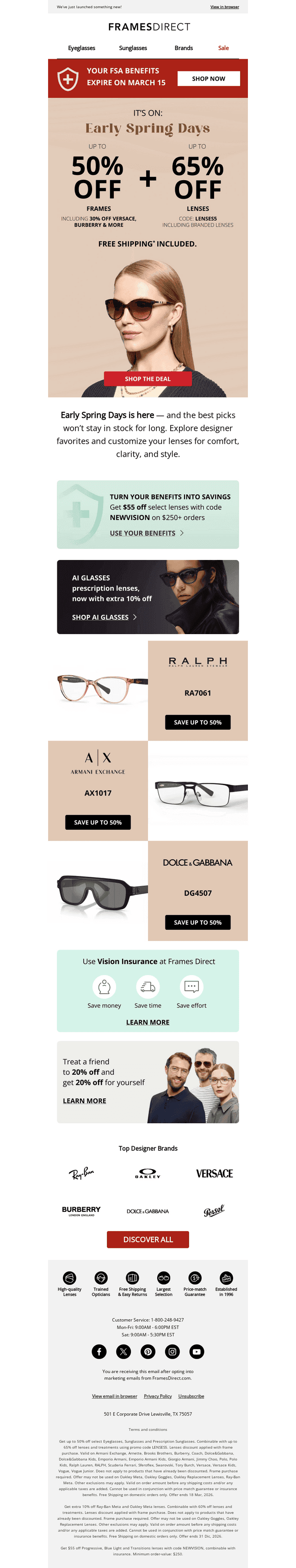 Early Spring Days: up to 50% off frames + up to 65% off lenses with code