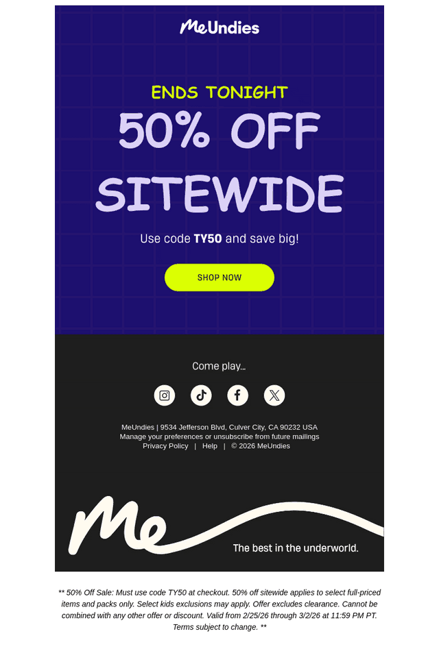 FINAL HOURS: 50% Off Everything