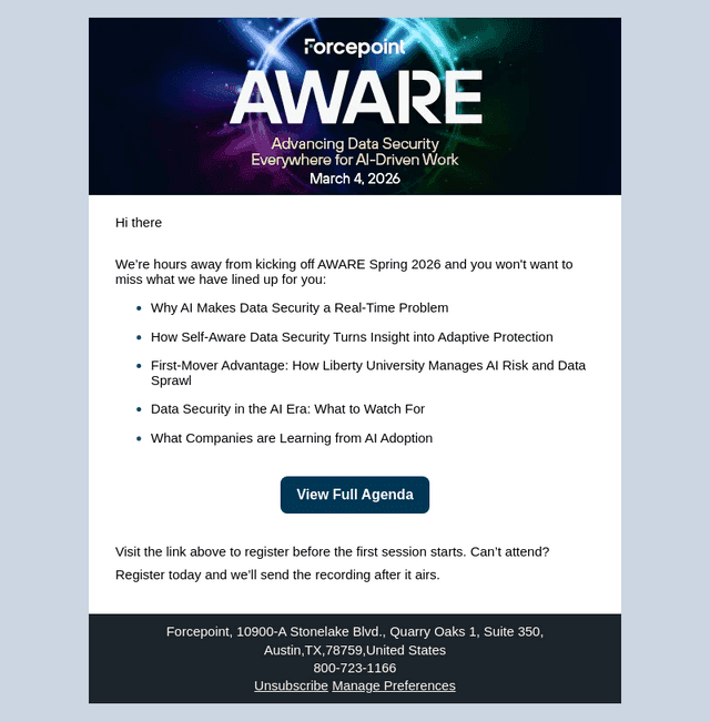 Forcepoint email from Tue, Mar 3, 2026