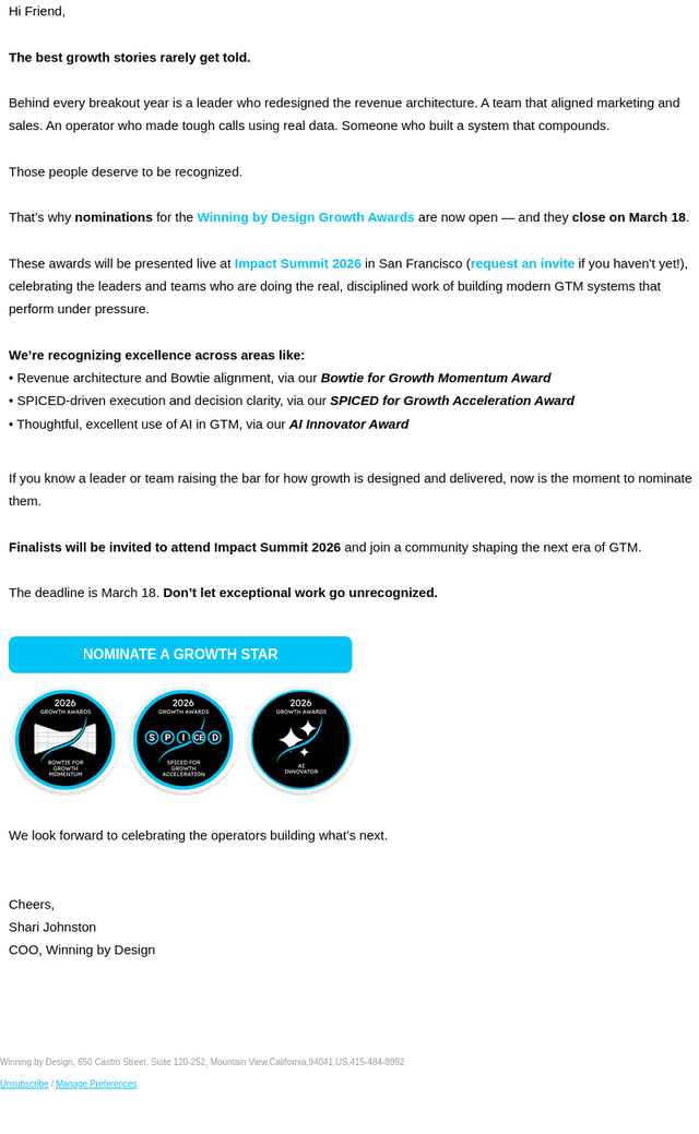 Winning by Design email from Wed, Mar 4, 2026
