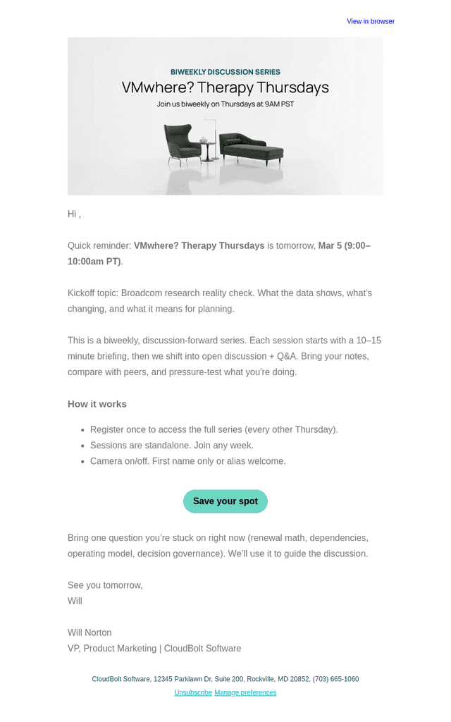 VMwhere? Therapy Thursdays is tomorrow