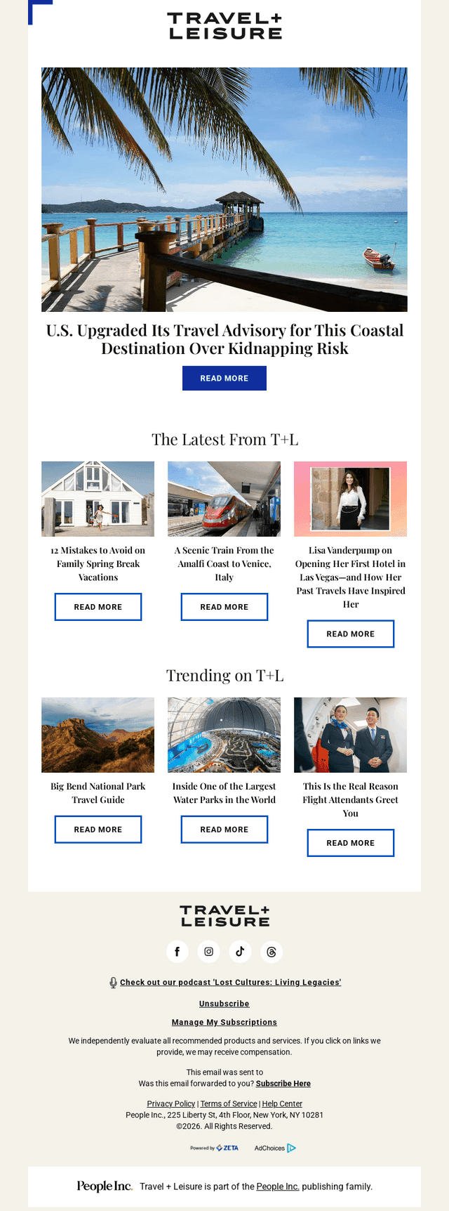 Travel + Leisure email from Wed, Mar 4, 2026