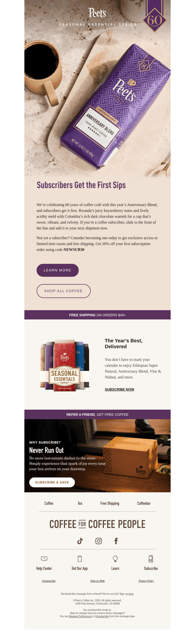 Peet's Coffee email from Wed, Mar 4, 2026