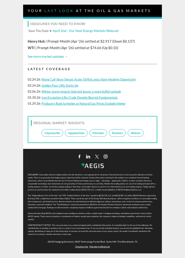 AEGIS Hedging email from Wed, Mar 4, 2026