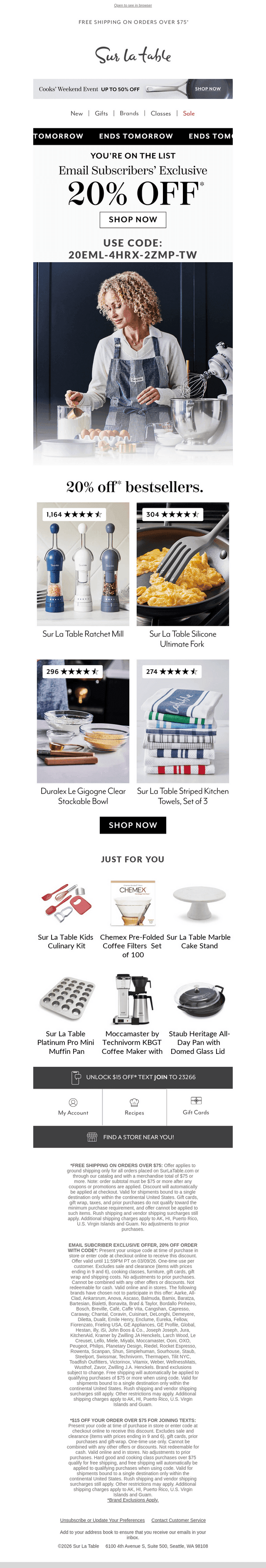 Exclusive 20% off your order ends tomorrow.*
